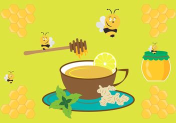Vector Illustration with Cup of Ginger Tea and Other Ingredients - Free vector #147645